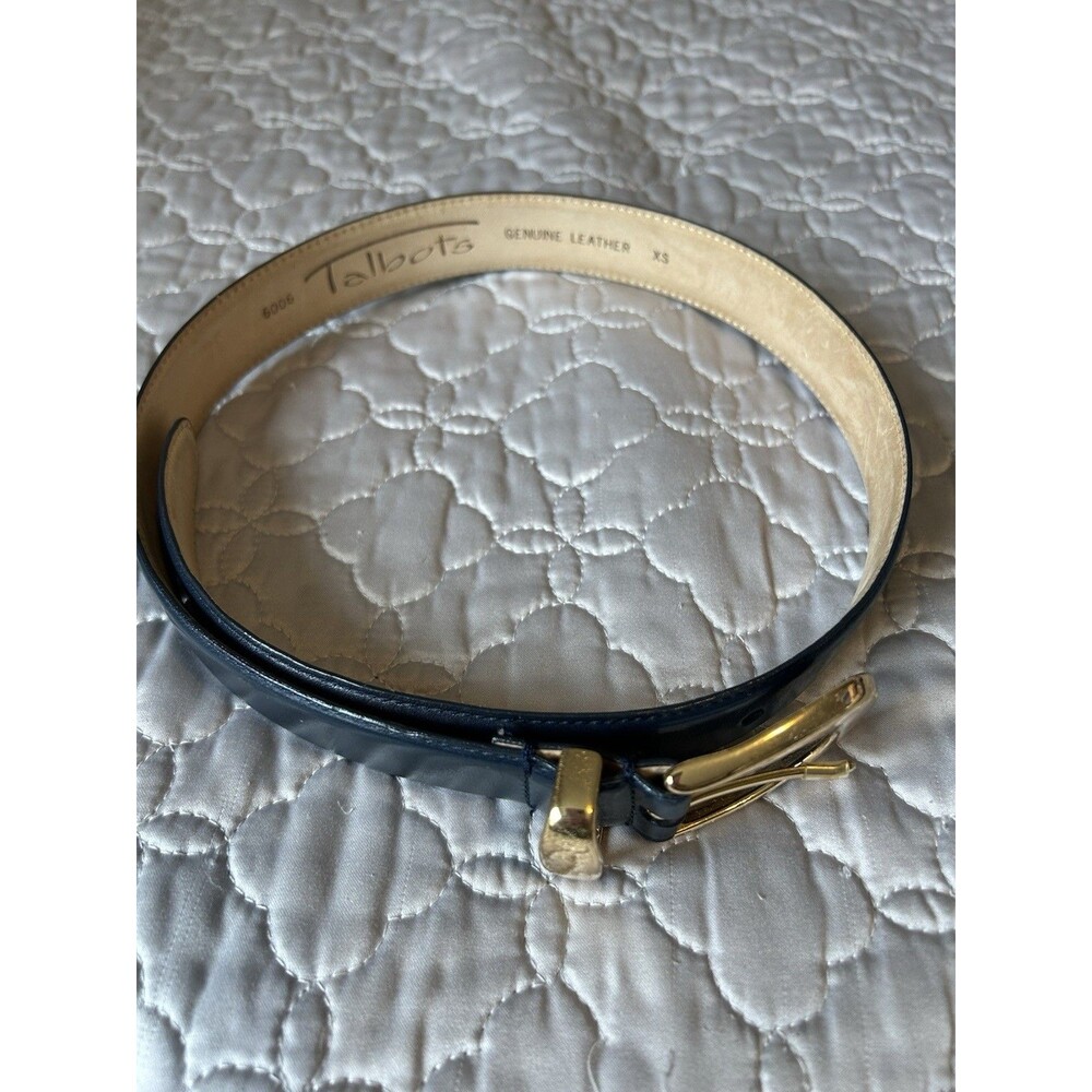 Talbots Dark Blue Leather Belt with Gold Buckle